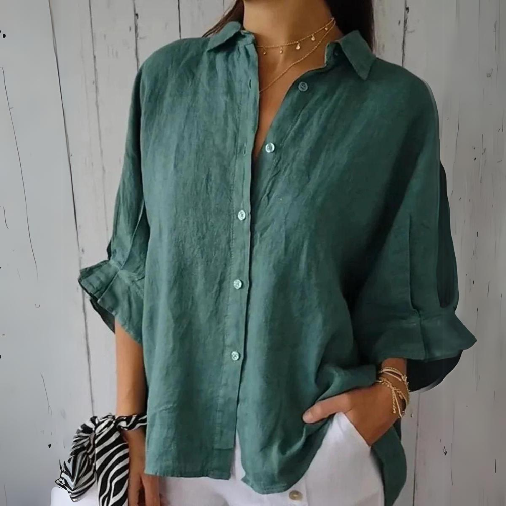 Maartje - Cotton and linen summer blouse with bow