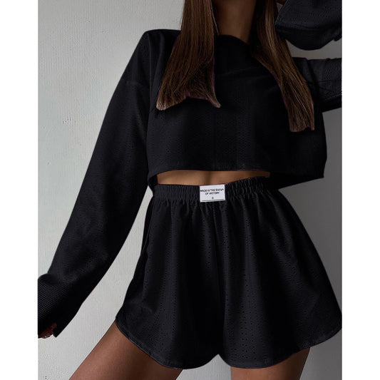 Casual pullover tops and shorts two-piece set