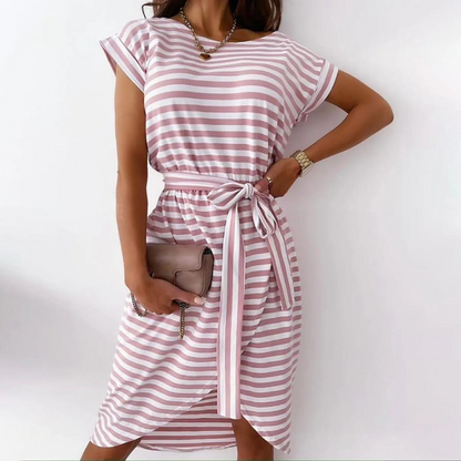 Mira - Casual Striped Dress with Fabric Belt