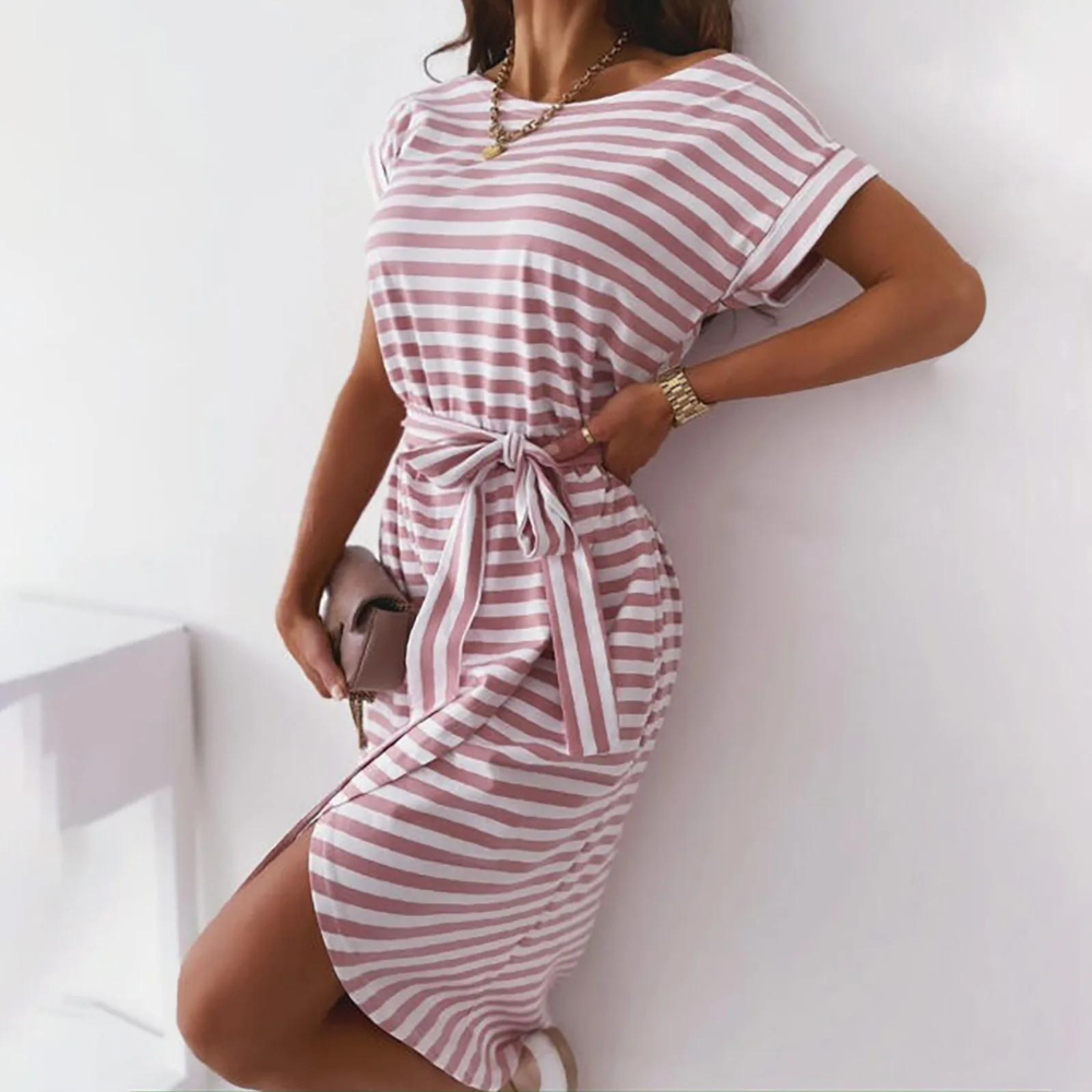 Mira - Casual Striped Dress with Fabric Belt