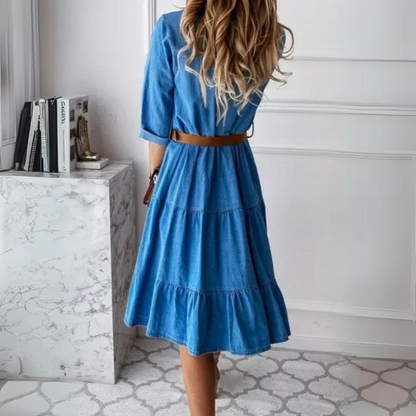 Fanny - Elegant Denim Dress with Belt