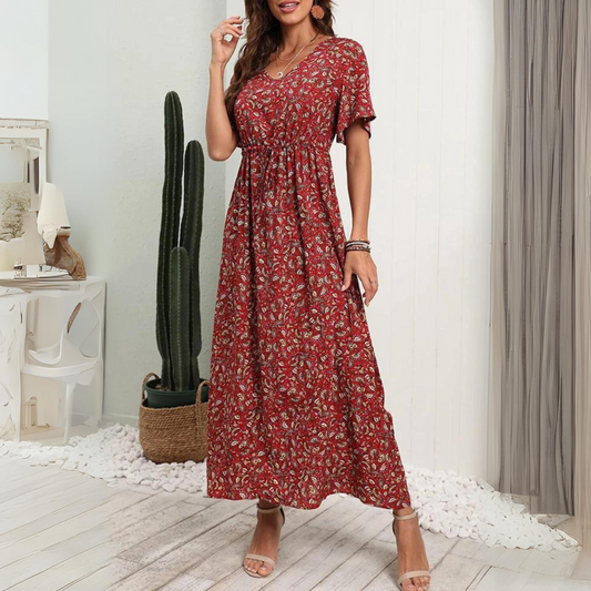 Idaira - Elegant Bohemian Print Beach Dress