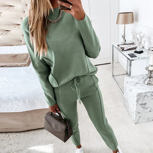 Jess-Mode - Chic fall tracksuit with drawstring pants set for women