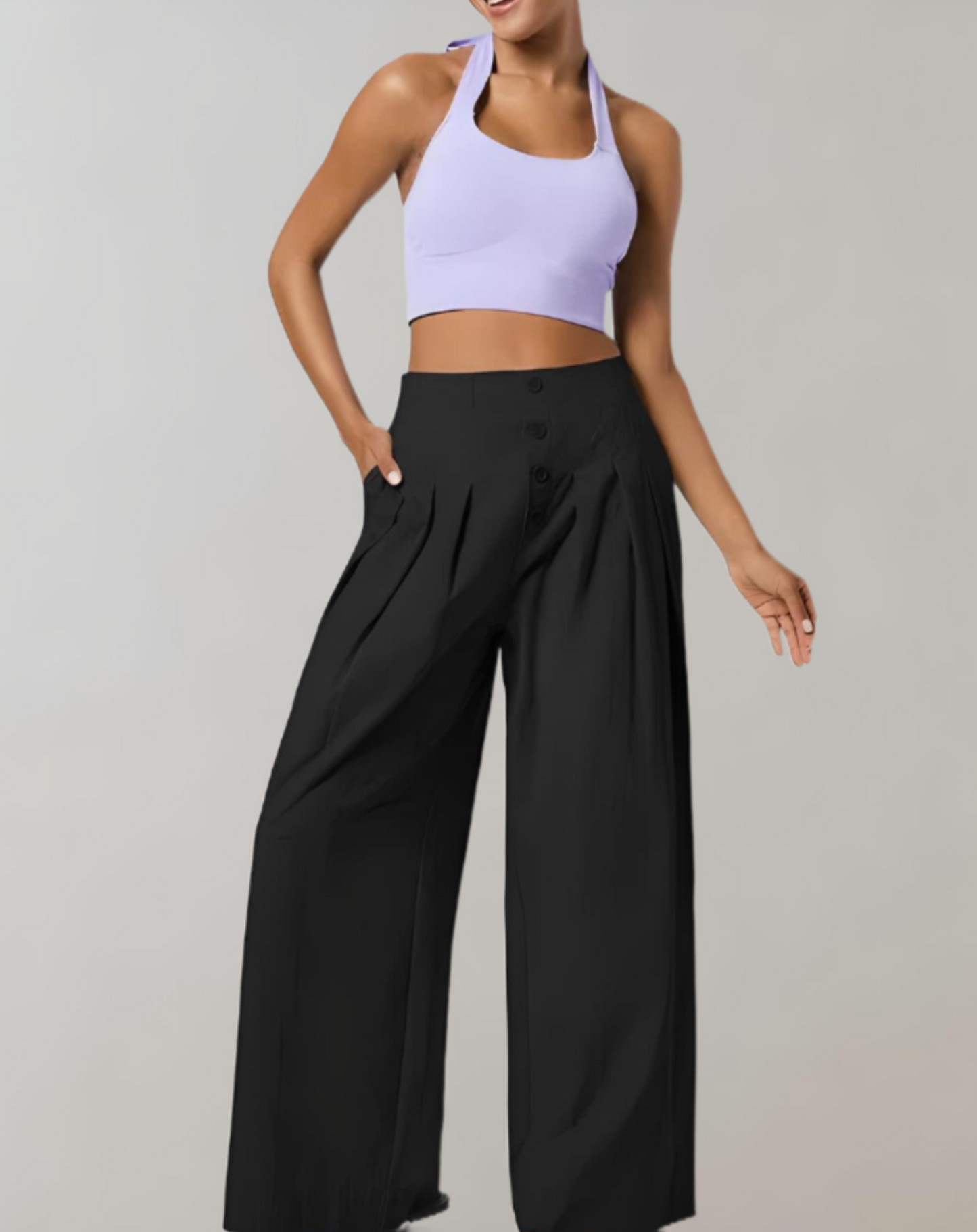 Margaux - Wide-leg pants with high waist, button closure and pockets