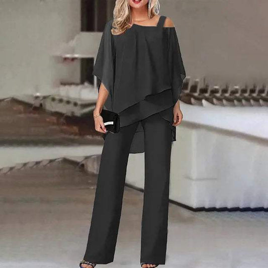 Layered Top with Pants - Modern Design - Comfortable - Perfect for Work or Evening Outings