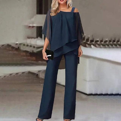 Layered Top with Pants - Modern Design - Comfortable - Perfect for Work or Evening Outings