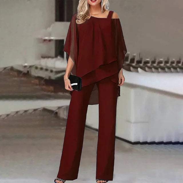 Layered Top with Pants - Modern Design - Comfortable - Perfect for Work or Evening Outings