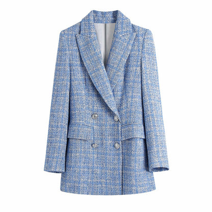 Double-breasted tweed coat for women