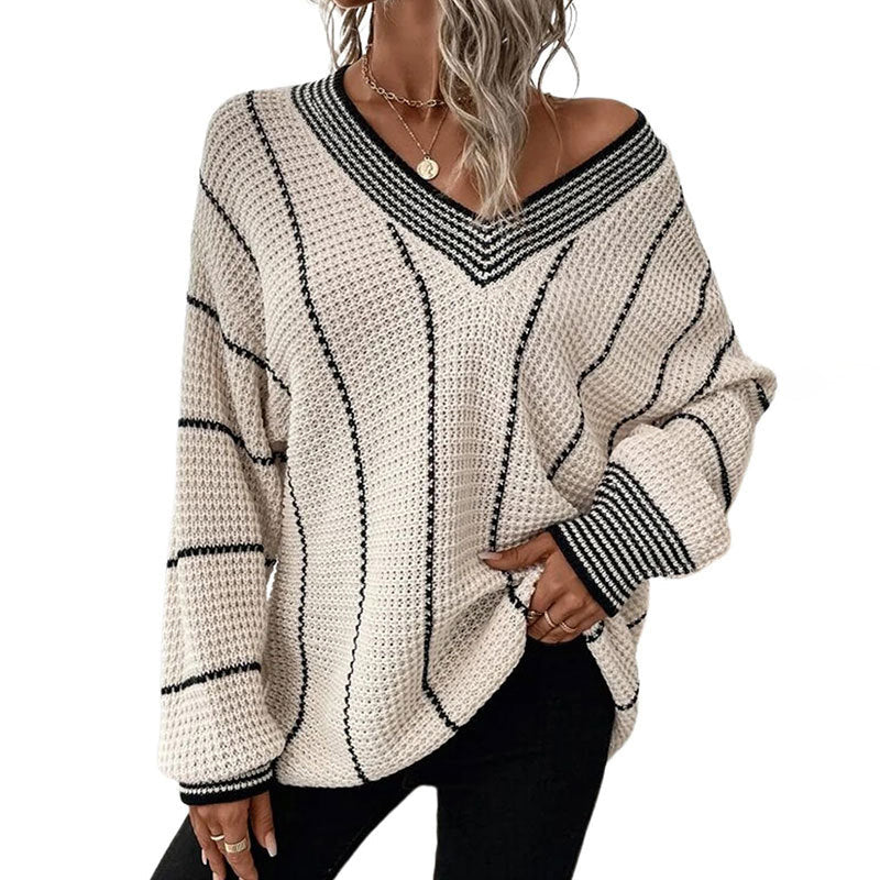 Wasina Sweater | Loose Striped V-Neck Sweater