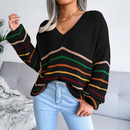 Xantina Sweater | Casual Striped V-neck Sweater