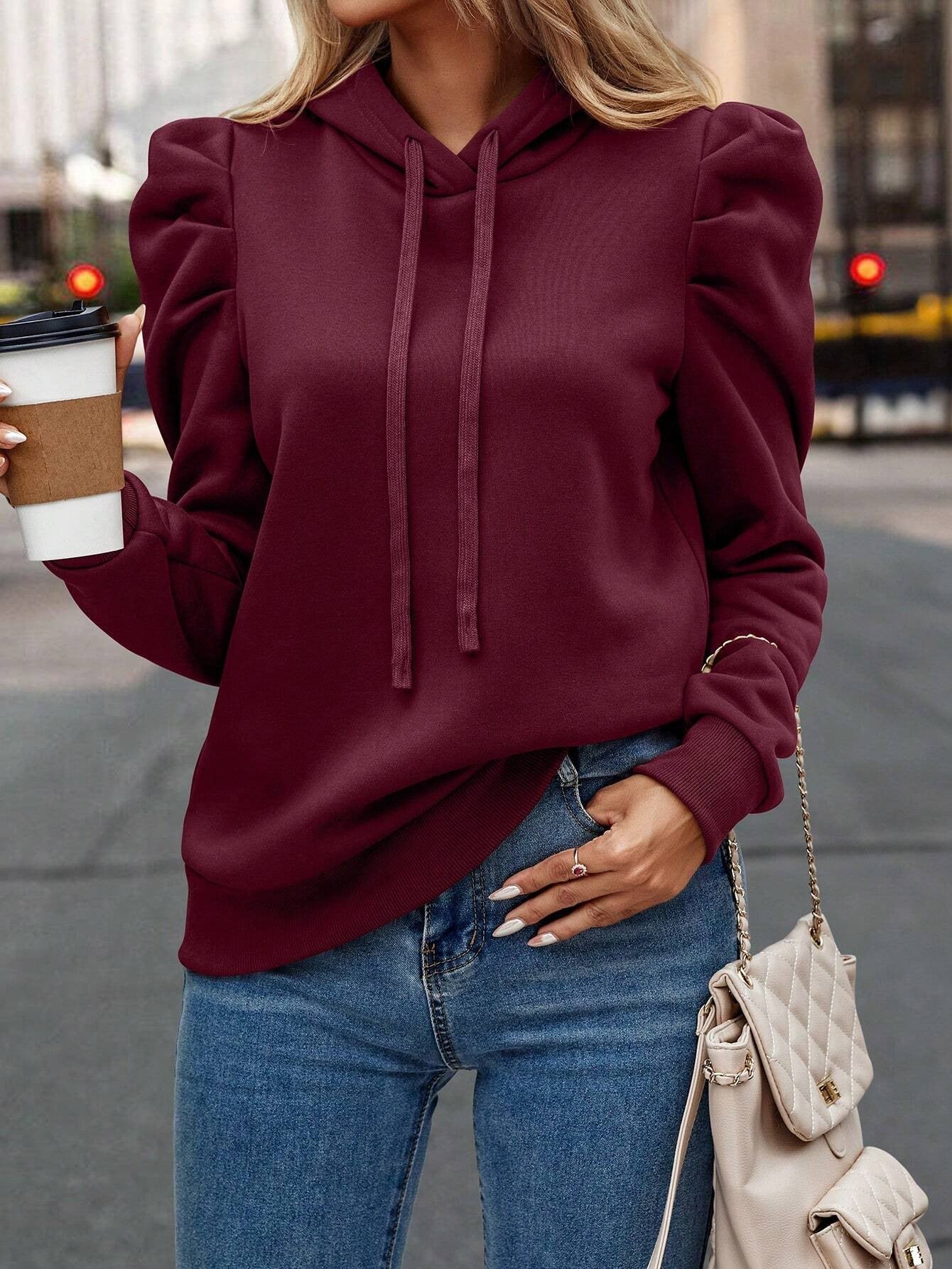 Plain colored hooded sweatshirt for ladies