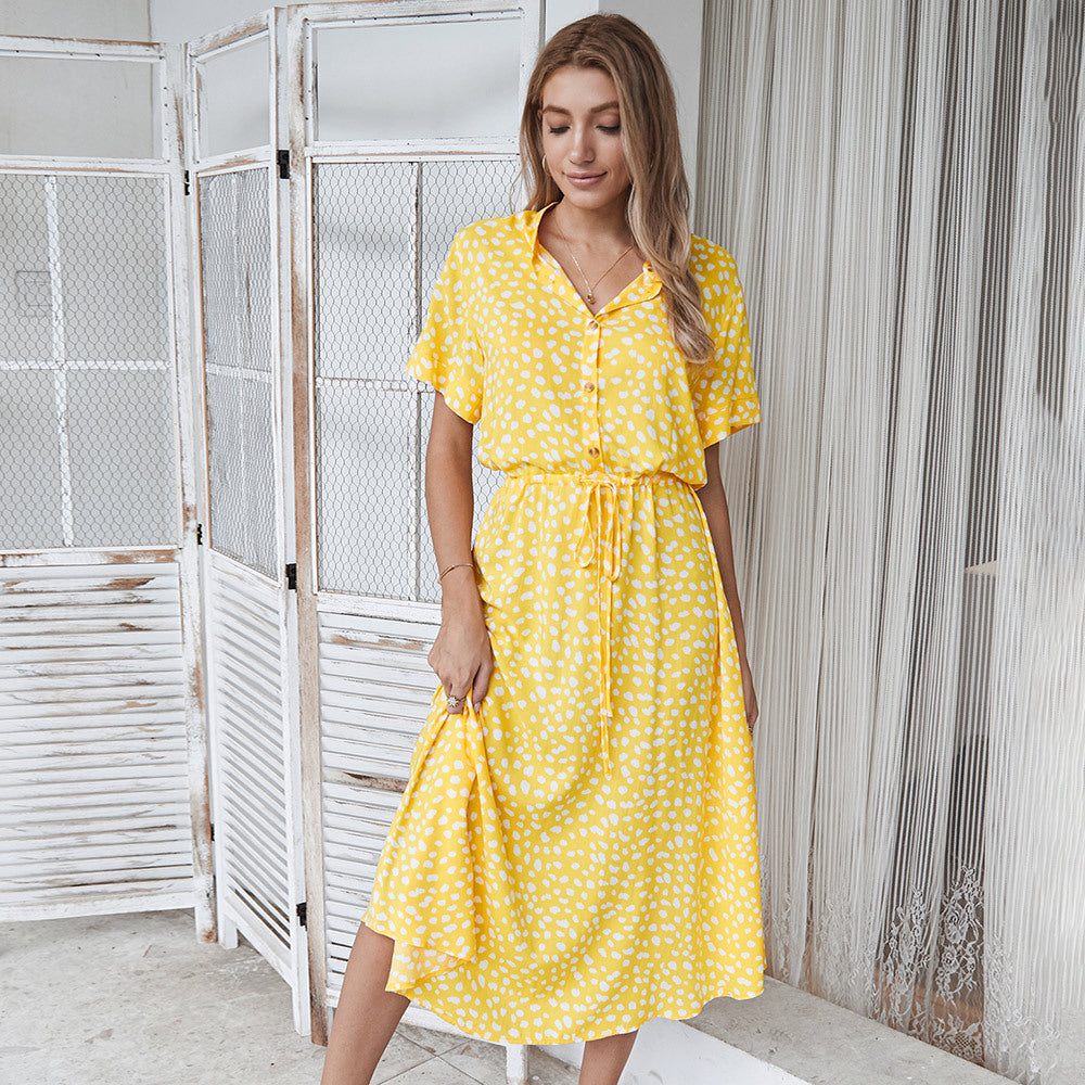 Anesley - Short-sleeved summer dress with polka dots