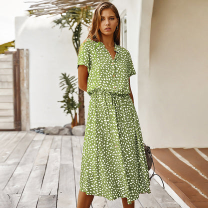 Anesley - Short-sleeved summer dress with polka dots