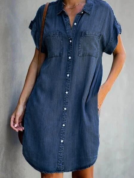 Elikah -Half-length dress in plain denim