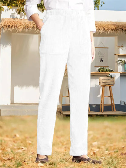 Lina - Women's Plain Corduroy Pants