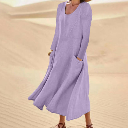 Velly - Plain color dress with long sleeves and round neckline