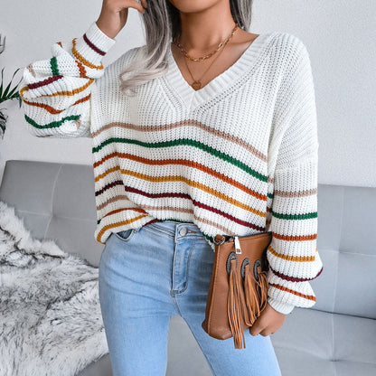 Xantina Sweater | Casual Striped V-neck Sweater