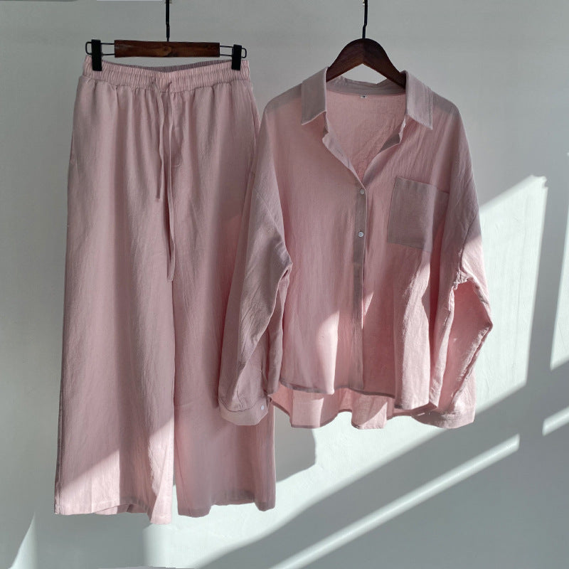 Andrada - Cotton linen shirt and high-waisted pants