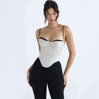 Sophia - Modern strapless top with contrast piping and spaghetti straps