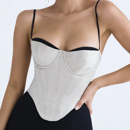 Sophia - Modern strapless top with contrast piping and spaghetti straps