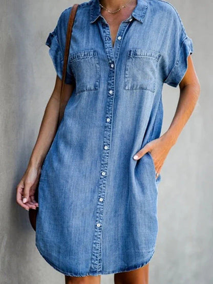 Elikah -Half-length dress in plain denim