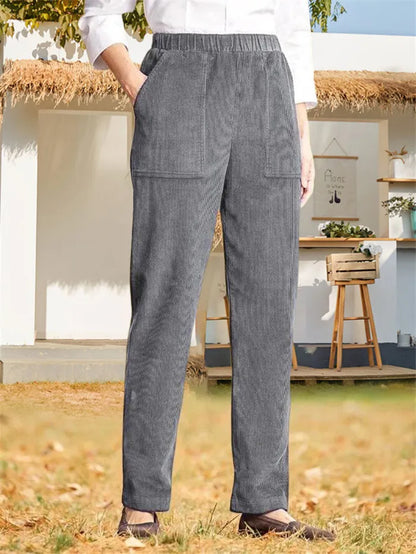 Marion - Plain corduroy pants for women