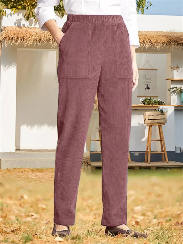 Lina - Women's Plain Corduroy Pants