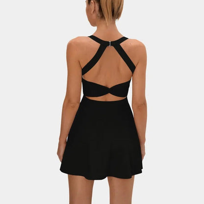 Backless, cut-out, 2-in-1 sports dress with side pockets (Easy Peezy)