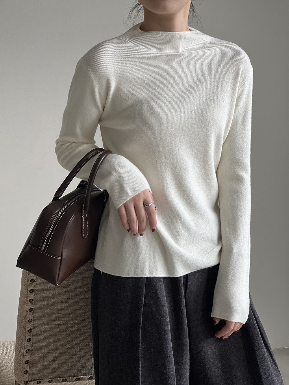 Women's half turtleneck sweater with soft texture