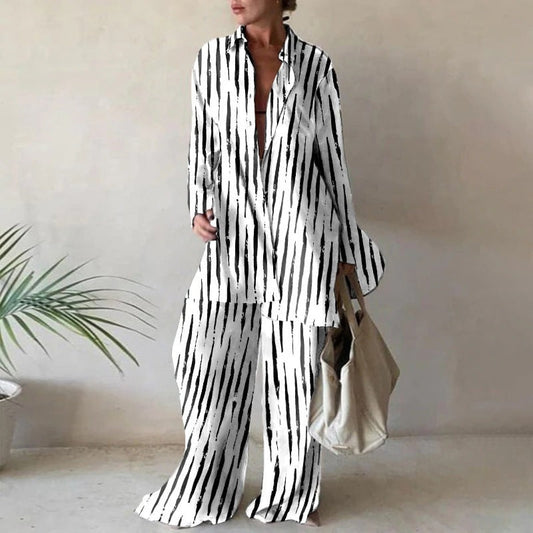 Jamie -Set loose long-sleeved blouses and matching wide-leg pants