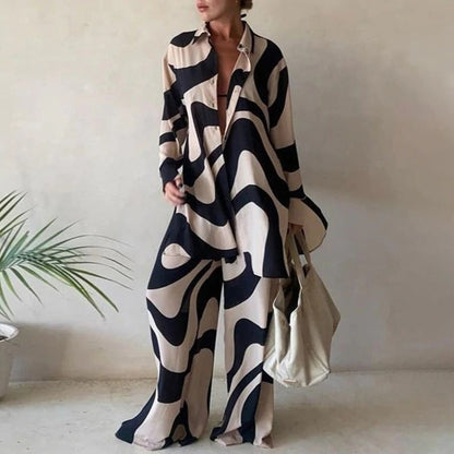 Jamie -Set loose long-sleeved blouses and matching wide-leg pants