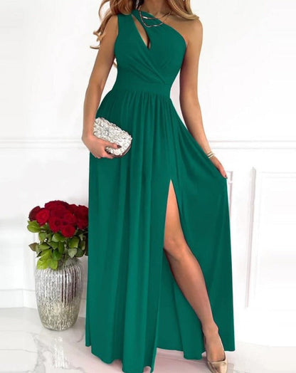 Clarisse - Elegant one-shoulder dress with sexy high-cut slit