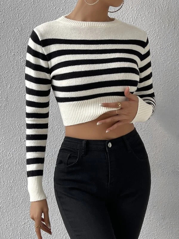 Striped slim fit knit sweater