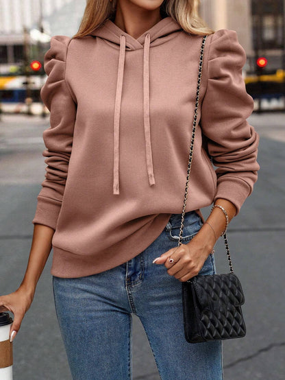 Plain colored hooded sweatshirt for ladies