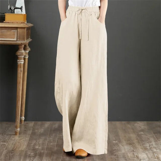 Octavia - Women's Linen and Cotton Trousers with Elastic Waistband