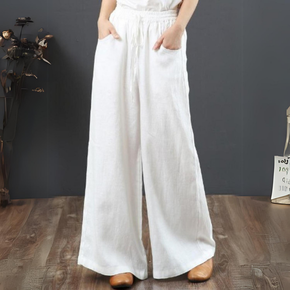 Octavia - Women's Linen and Cotton Trousers with Elastic Waistband