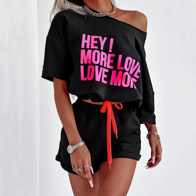 Love - Shorts with letter print and elasticated shorts set