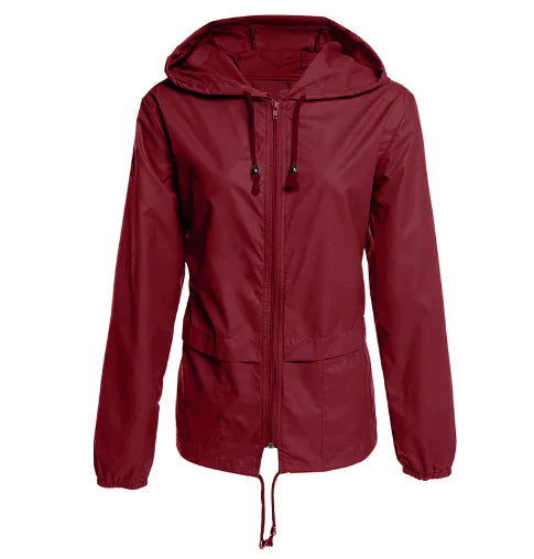 Casual mid-length rain jacket with zipper and hood for women | Perfect for fall/winter