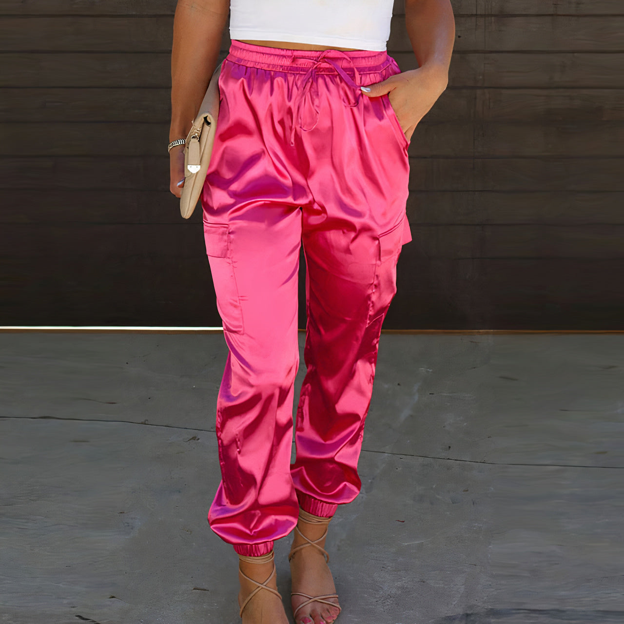 Elegant cargo pants with satin shimmer - Rayna