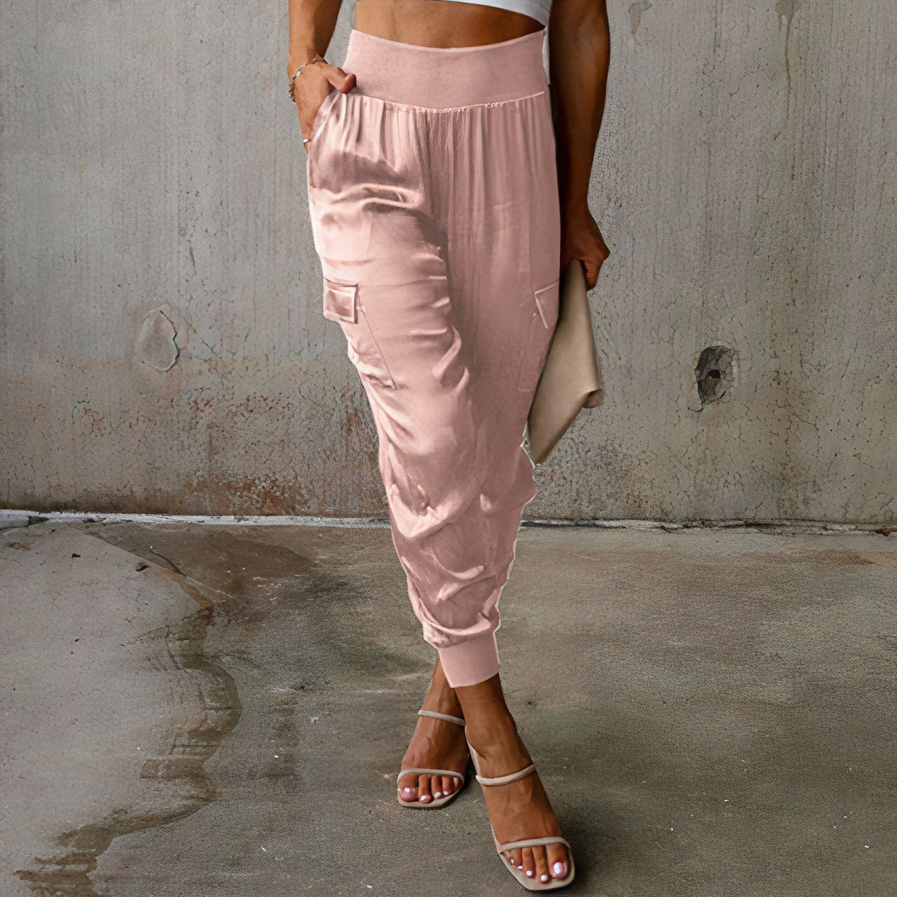 Elegant cargo pants with satin shimmer - Rayna