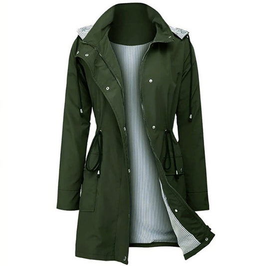 Waterproof coat with hood and buttons