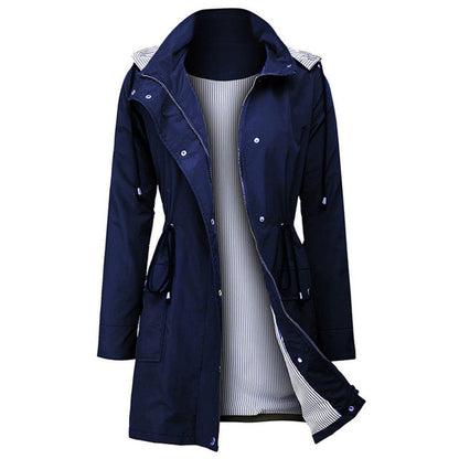 Waterproof coat with hood and buttons