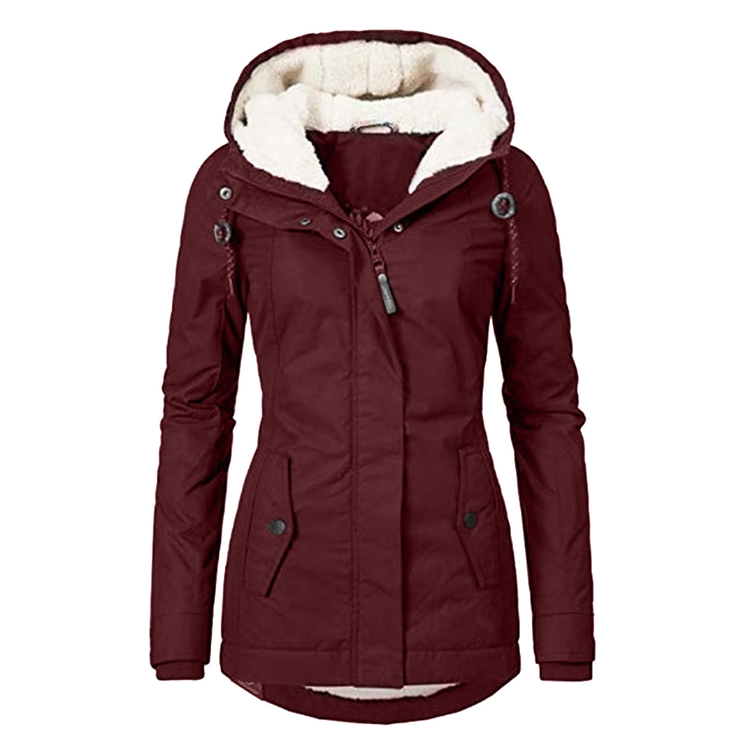 Stylish rain jacket with hood, fleece lining, zipper and pockets for women | Ideal for fall/winter