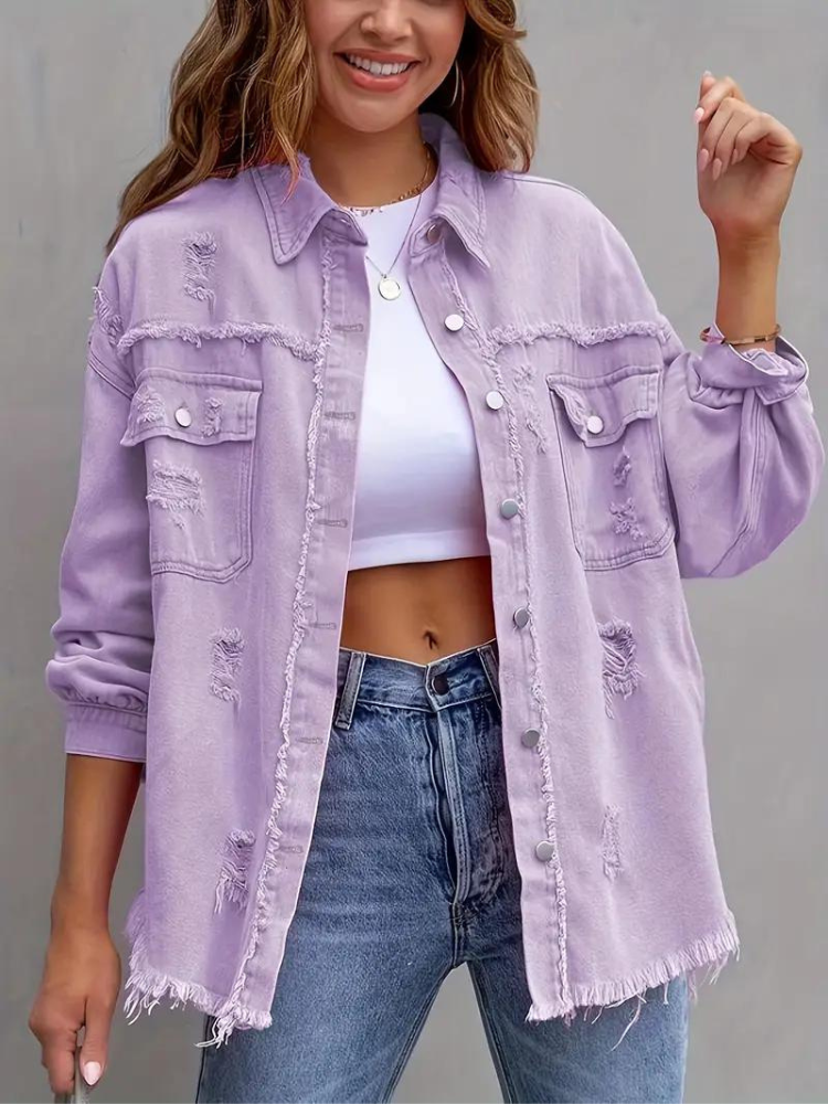 Ripped denim jacket for women