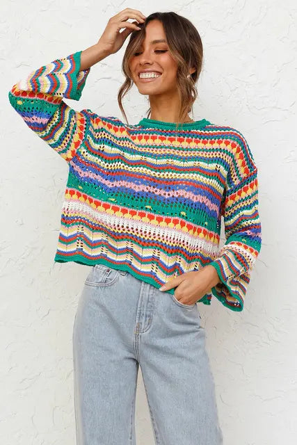 Venia Sweater | Women's Colorful crochet sweater