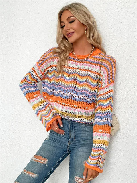 Venia Sweater | Women's Colorful crochet sweater