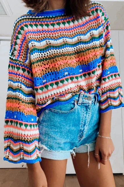 Venia Sweater | Women's Colorful crochet sweater