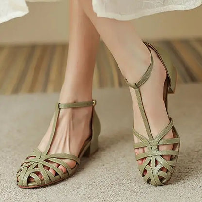 Retro roman art hollow sandals - Shyla