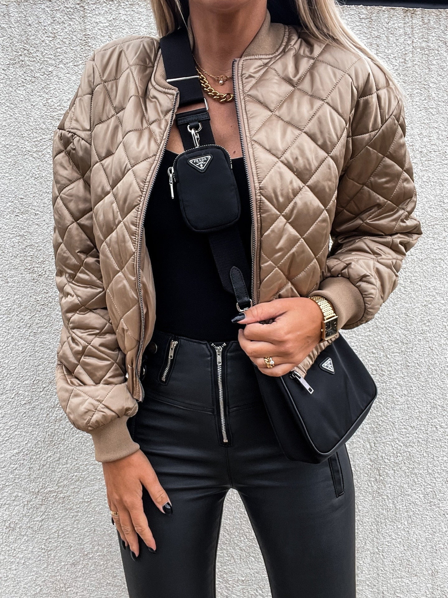 - Metallic quilted jacket for women