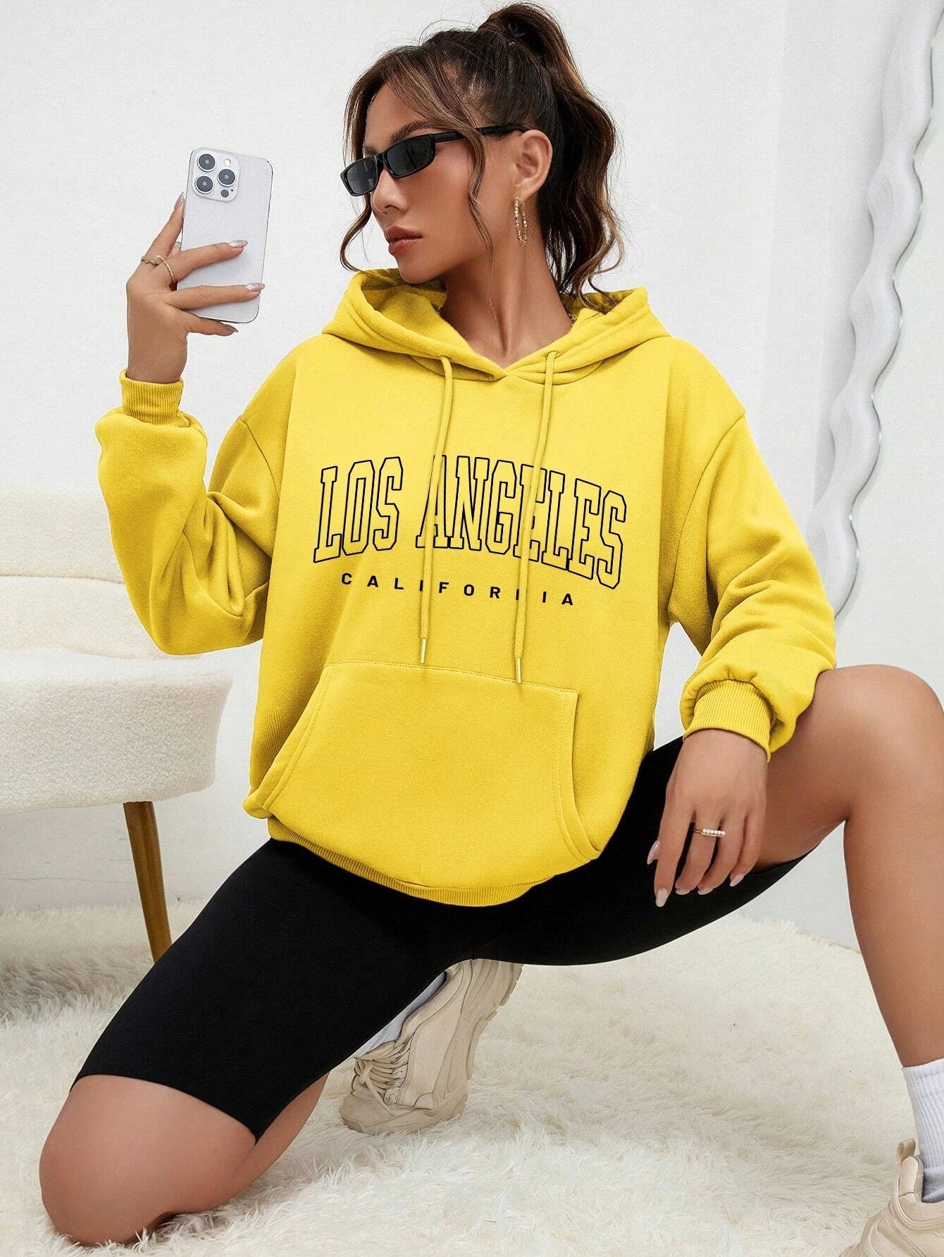 Jess | Sweatshirt With Hood Oversize Printed Los Angeles For Women